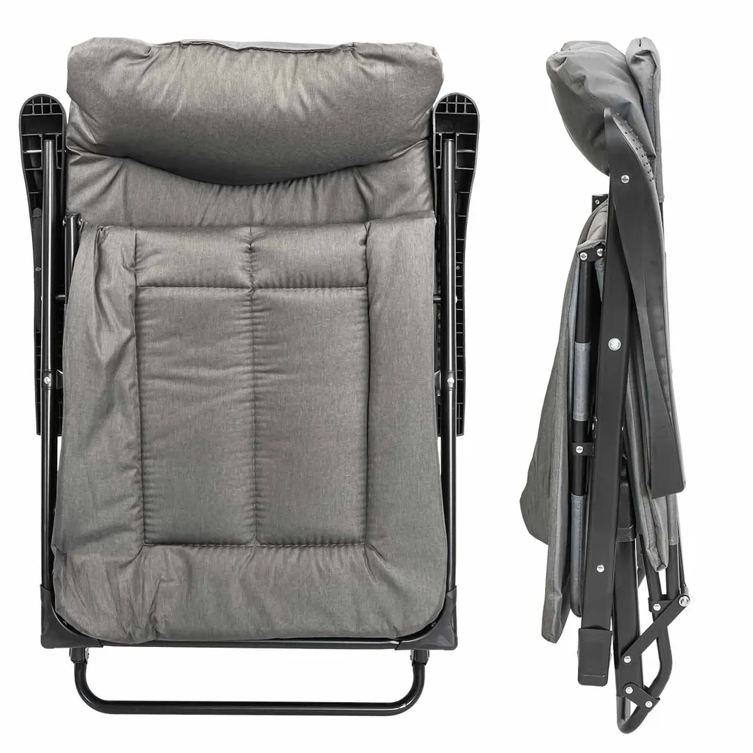 Шезлонг складной на мягкой основе, темно-серый, 1960х640х320 мм, макс. нагрузка 200кг WMC TOOLS WMC-FG-HY-8000DGR