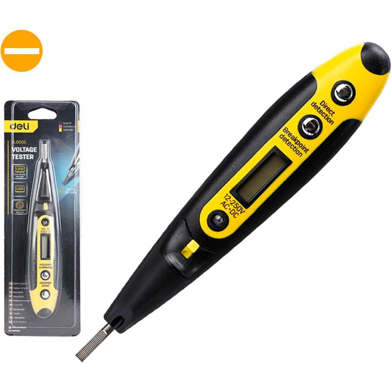 Индикаторная отвертка-тестер Deli YS EDL8005, 12-250 В, цифровая, желтый, черный