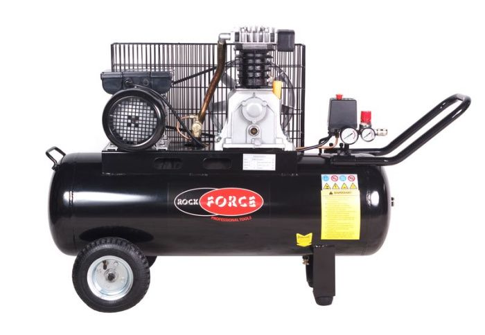Компрессор 2-х поршневой с ременным приводом, 2,2кВт, 8 бар, ресивер 70 л, 250 л/м, 950 об/мин, 220В, медная обмотка электродвигателя RockForce RF-265-70