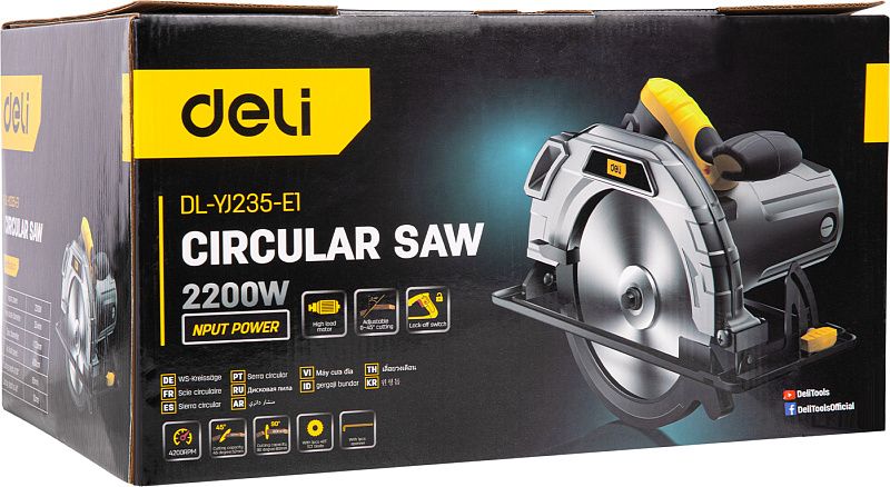 Пила циркулярная Deli YS EDL-YJ235-E1 2200 Вт, 235 мм, глубина до 80 мм