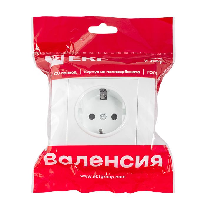 Валенсия розетка 1-местная с/з 16А белая с защ, штор, EKF PROxima EWR16-028-10