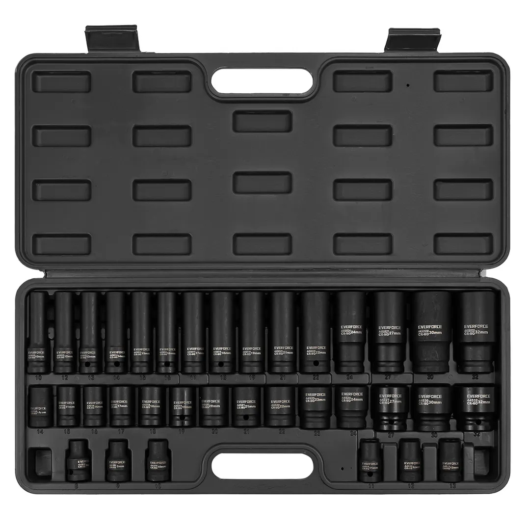 Набор головок 1/2" 35 пр., короткие 38 мм: 8-32 мм, глубокие 78 мм: 10-32 мм EVERFORCE EF-4353-5K