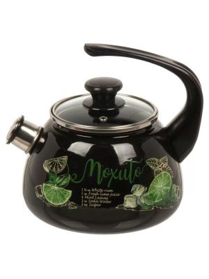 Чайник цельноштампованный, со свистком, со стеклянной крышкой 2 л, черное мохито Керченский металлургический завод 43615-103/4.02-У4ЧрМх
