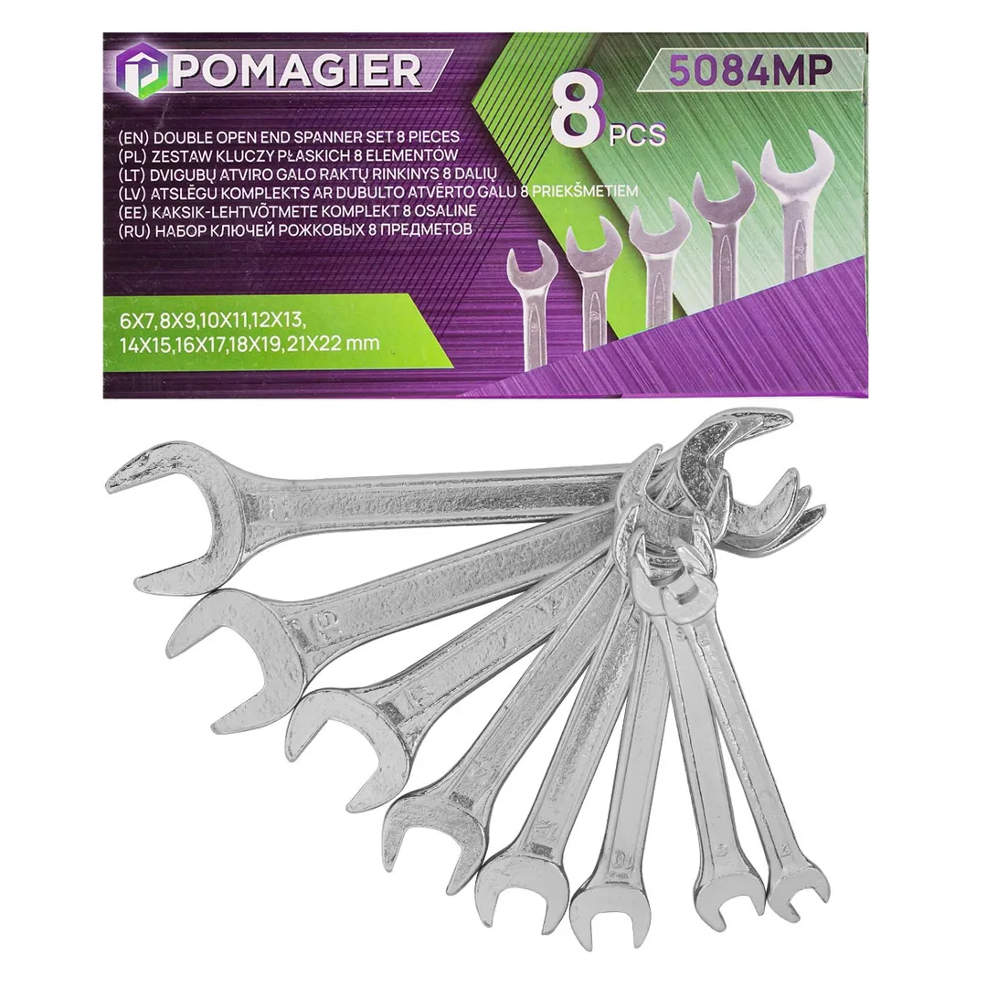 Набор рожковых ключей 8 пр. 6х7-21х22 мм POMAGIER POM-5084MP