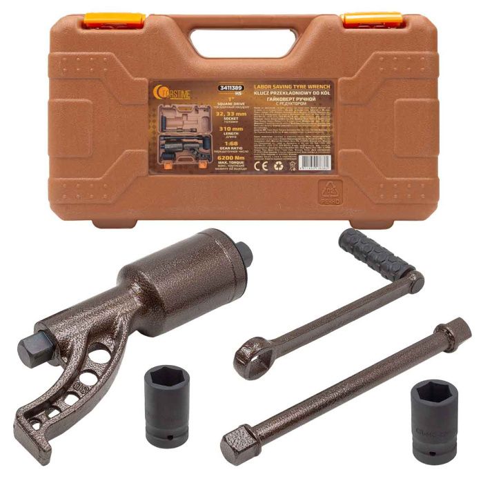 Гайковерт ручной с редуктором 1'', головки 32, 33 мм, L310 мм, передаточное число 1:68, 6200 Н/м FORSTIME FT-3411389 HS