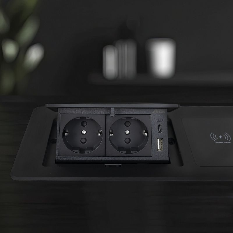 Выдвижной удлинитель Nova 5, 2 розетки, USB A + C, беспроводная зарядка, черный, AKS 123513