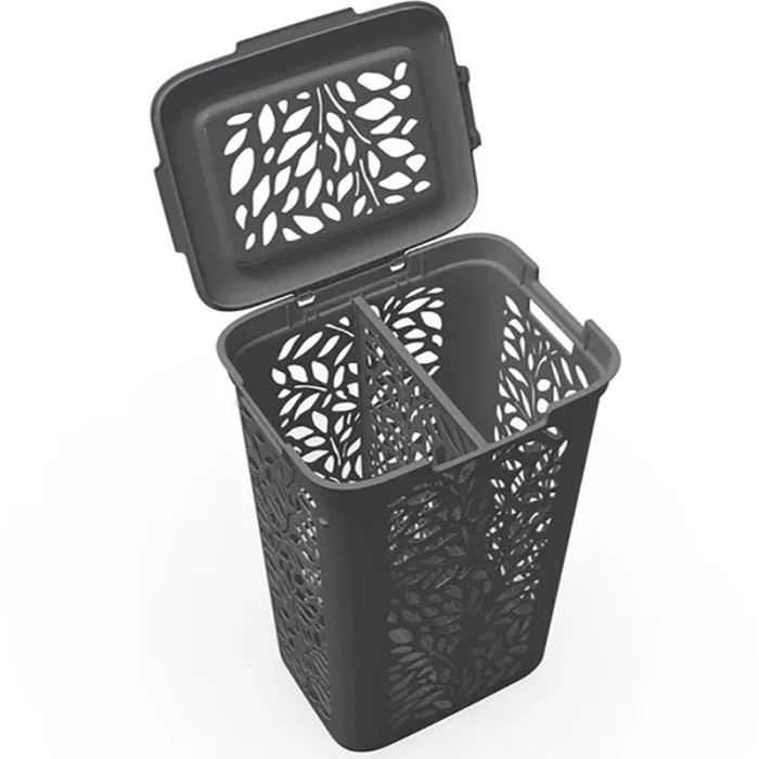 Корзина для белья с разделителем Leaves 60л 440×340×635мм (серый) Полимербыт 4348915