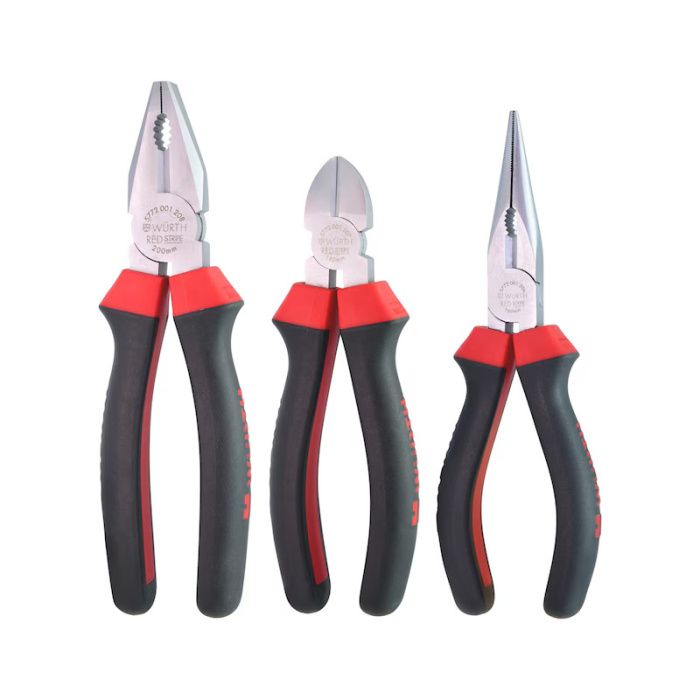 Набор цангового инструмента, 3шт. (пассатижи 200 мм, длинногубцы 160 мм, бокорезы 160 мм), Red Stripe WÜRTH 5772101103