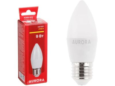 Лампа светодиодная C37 Свеча 9Вт 230В E27 2700K AURORA A200-013