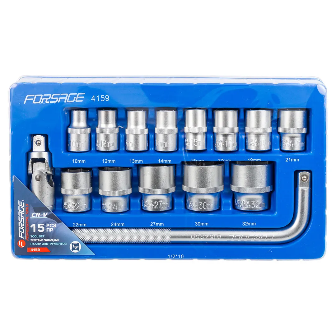 Набор головок 15 пр. 1/2" 6-гр. 10-32 мм Forsage F-4159