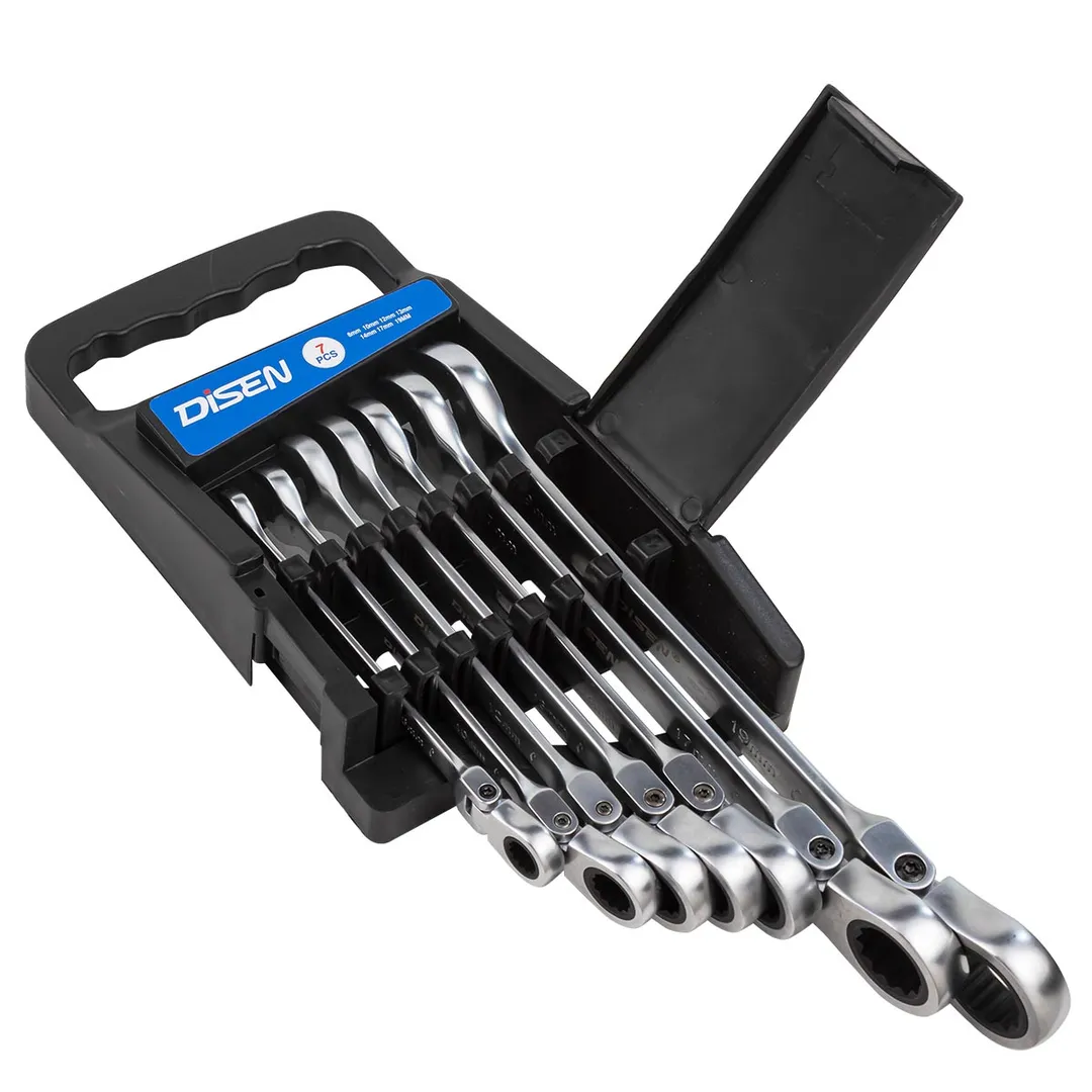 Набор ключей трещоточных с шарниром 8-19 мм, 7 пр. DISEN DSD1511F