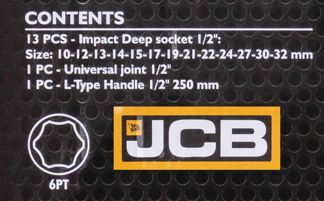 Набор ударных головок глубоких 15 пр., 1/2'', 6-гр. 10-32 мм в ложементе JCB JCB-4157MPB