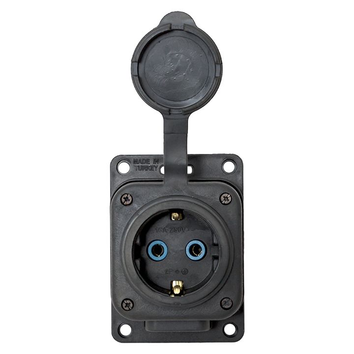 Роз, одномест, с защит, крышкой каучуковая 230В 2P+PE 16A IP44 EKF PRO RPS-014-16-230-44-r