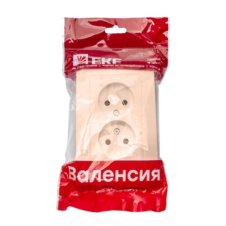 Валенсия розетка 2-местная б/з 10А кремовая с защ, штор, EKF PROxima EWR10-102-20