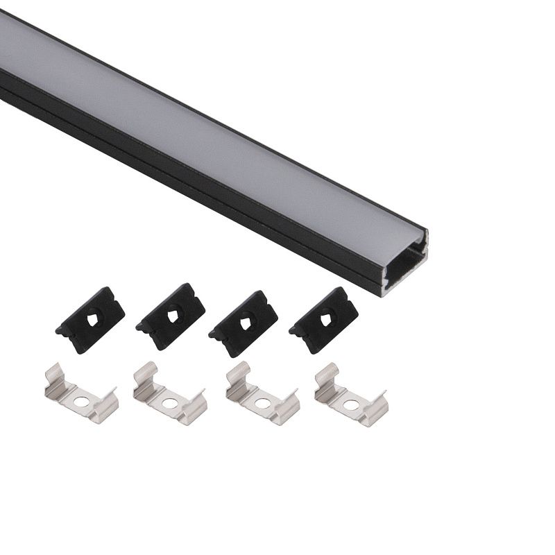 Профиль алюминиевый накладной SIRIUS-1407S с экраном, цвет черный, 2м, в комплекте 4 заглушки и 4 крепления, AKS 121507