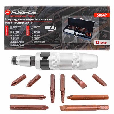 Отвертка ударная с комплектом бит и адаптером, набор 12 пр. Forsage F-5064P