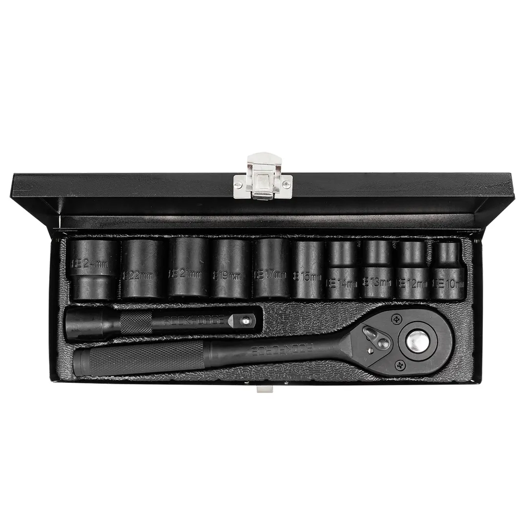 Набор ударных головок 10-24 мм с трещоткой и удлинителем 1/2'' 12-гр 12 пр RockForce RF-4122-9