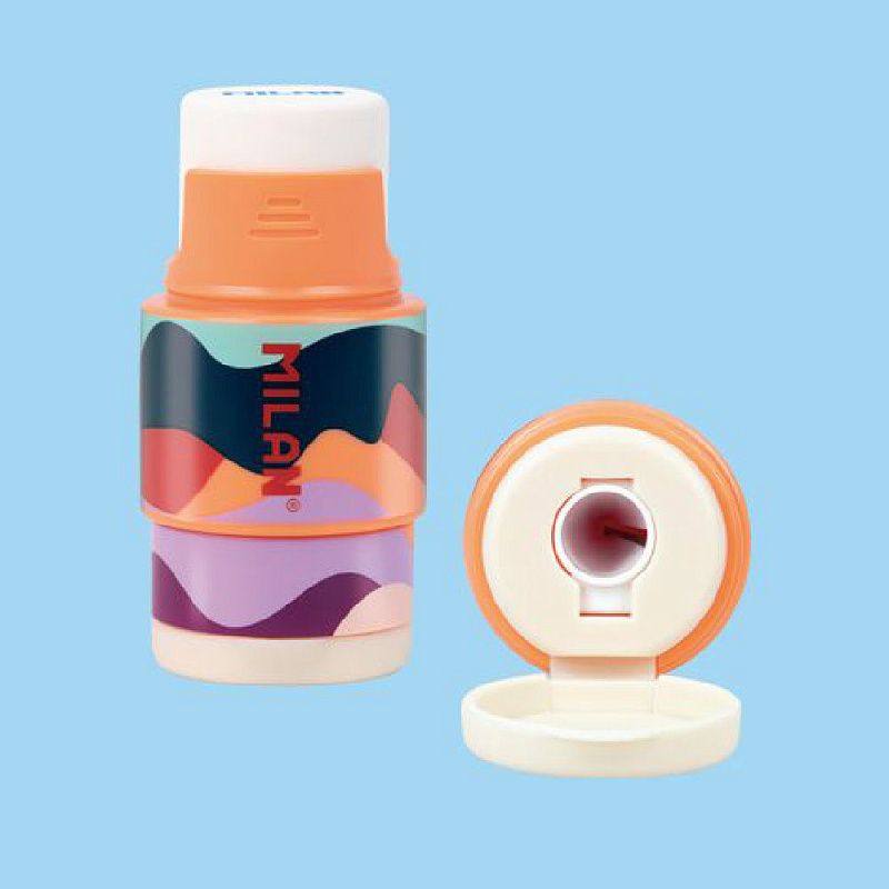 Точилка Milan "The Fun" с ластиком, 1 отверстие, с контейнером