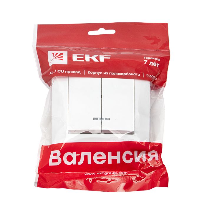 Валенсия выключатель 2-кл, 10А белый с индикатором EKF PROxima EWV10-123-10