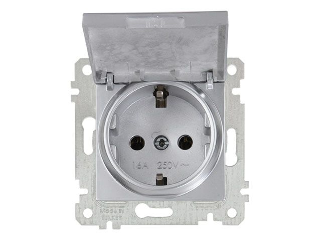 Розетка 1-ая, скрытая без рамки с/з с крышкой, серебро RITA Mutlusan 2200 610 0282