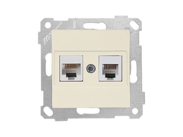 Розетка телефонная + компьютерная, RJ12+Cat5e, скрытая, без рамки, кремовая, RITA, Mutlusan 22001390102