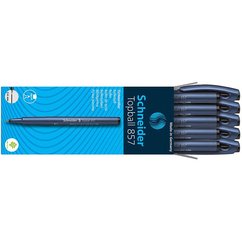 Ручка-роллер "Schneider Topball 857", 06 мм, черный, синий, стерж. черный