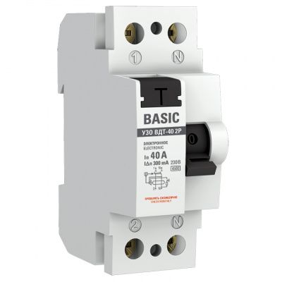 Устройство защитного отключения УЗО ВДТ-40 2P 40А/300мА (электронное) Basic elcb-2-40-300e-sim