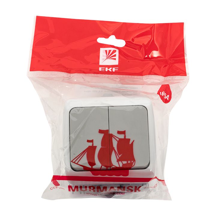 Мурманск Выключатель 2-клавишный 10А IP54 серый EKF EFV10-023-30-54