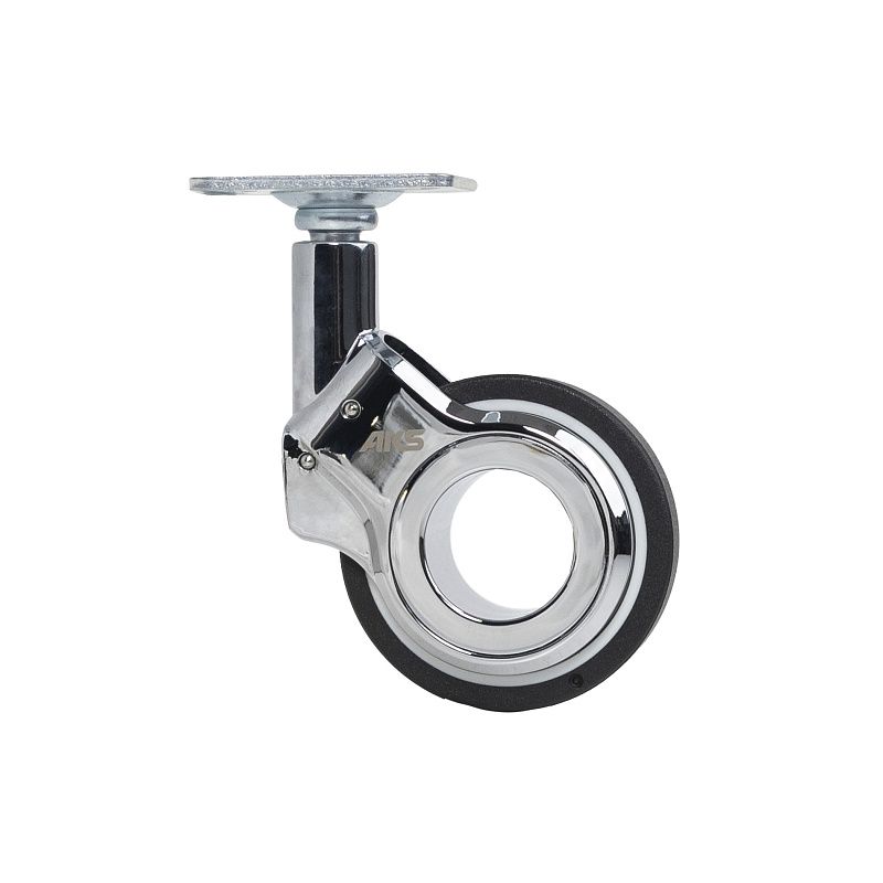 Колесо меб. GALAXY d60 h94 с площадкой, хром/черный AKS 122703