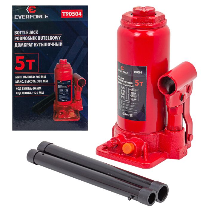 Домкрат бутылочный 5 т, 200-385 мм EVERFORCE EF-T90504