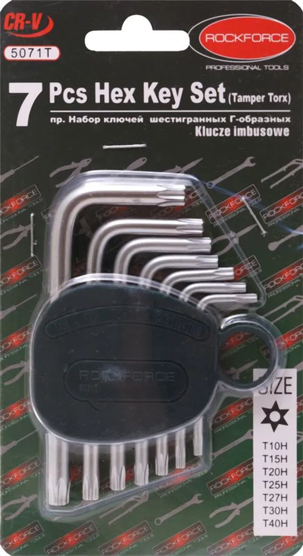 Набор ключей Г-образных TORX 7 пр., Т10Н-Т40Н-с отверстием RockForce RF-5071T