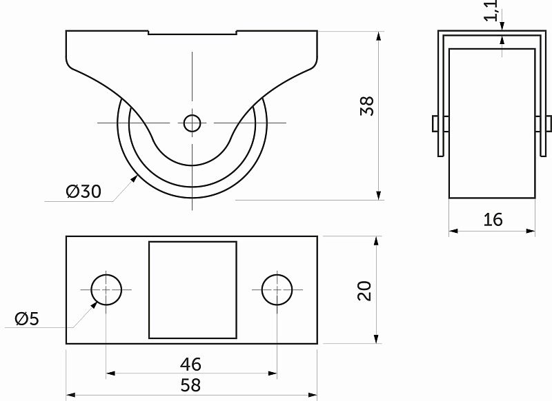 Ролик меб. c рез.ободом d30 h38 прямоходящий, черный AKS 129248