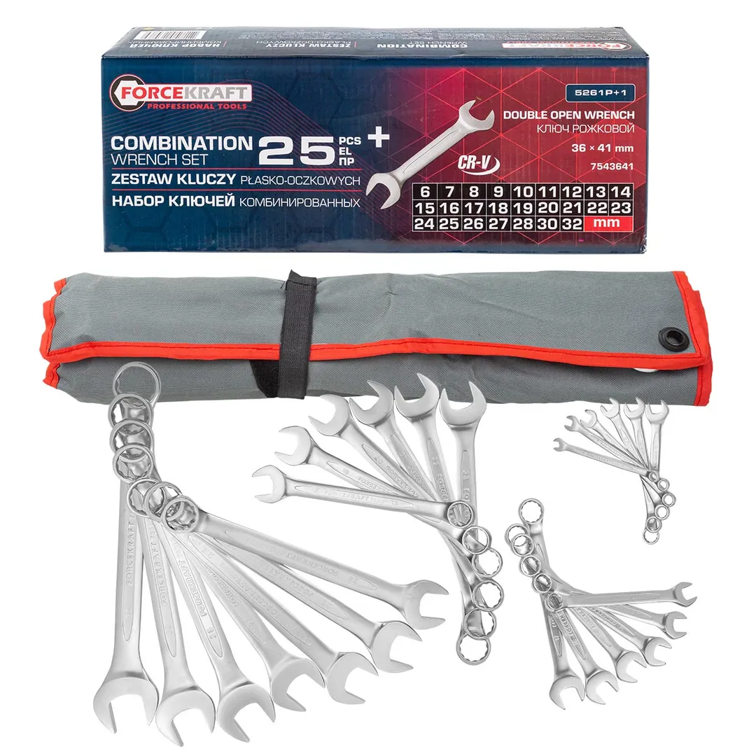 Набор ключей комбинированных 25 пр, 6-27, 28, 30, 32 мм ForceKraft FK-5261P
