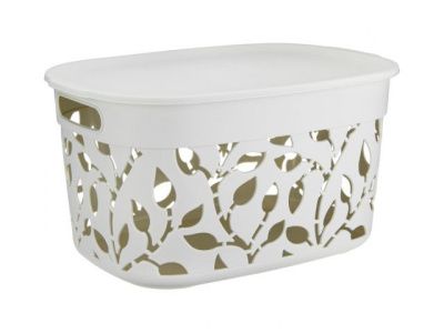 Коробка ФЛОРА 12 л с крышкой, белый ротанг IDEA М2363