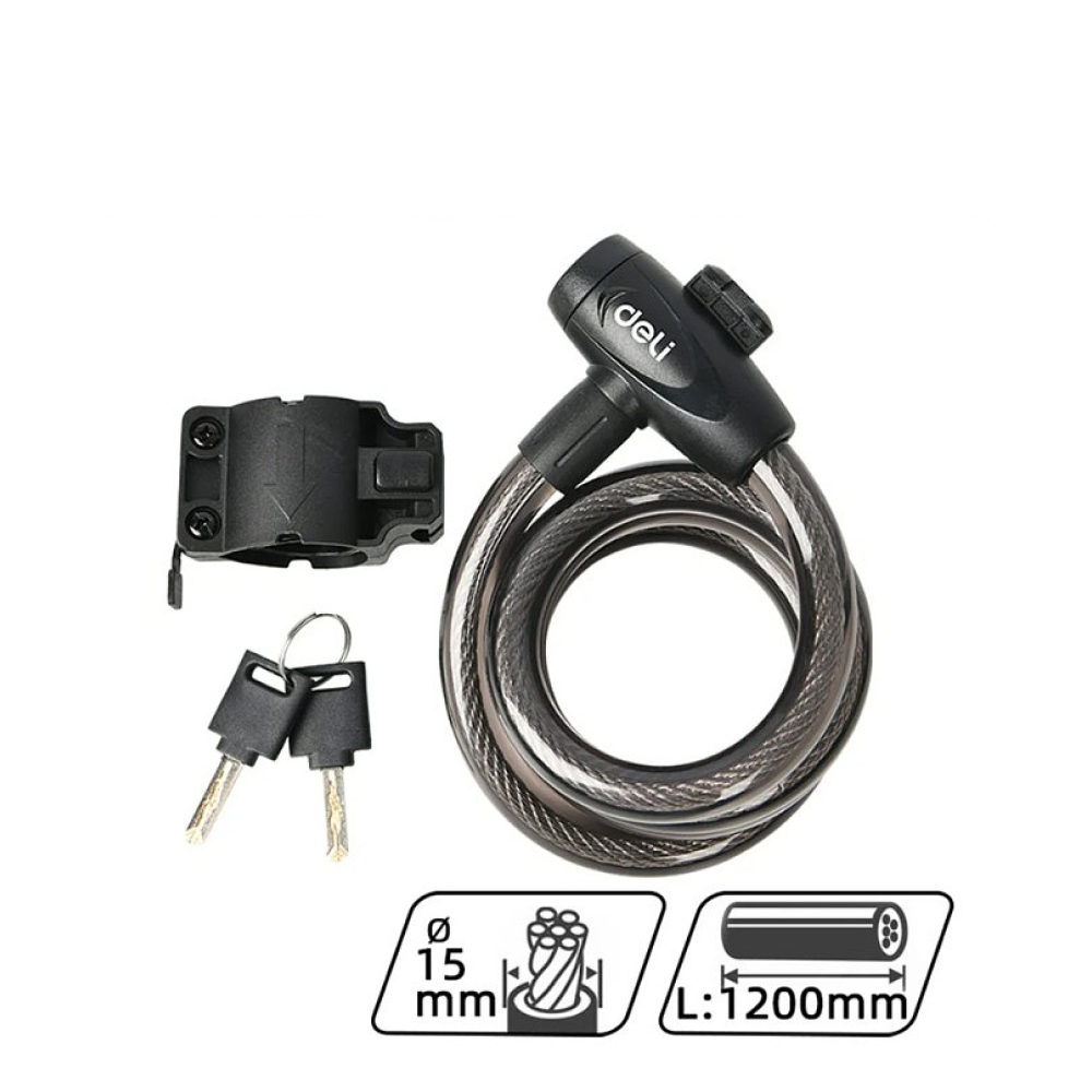 Замок тросовый велосипедный Deli YS EDL508063, 15х1200мм, ключи 2 шт