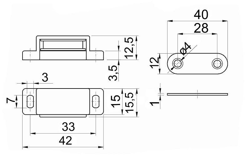 Защелка магнитная мебельная малая чёрная, упак 5 шт., AKS 57253