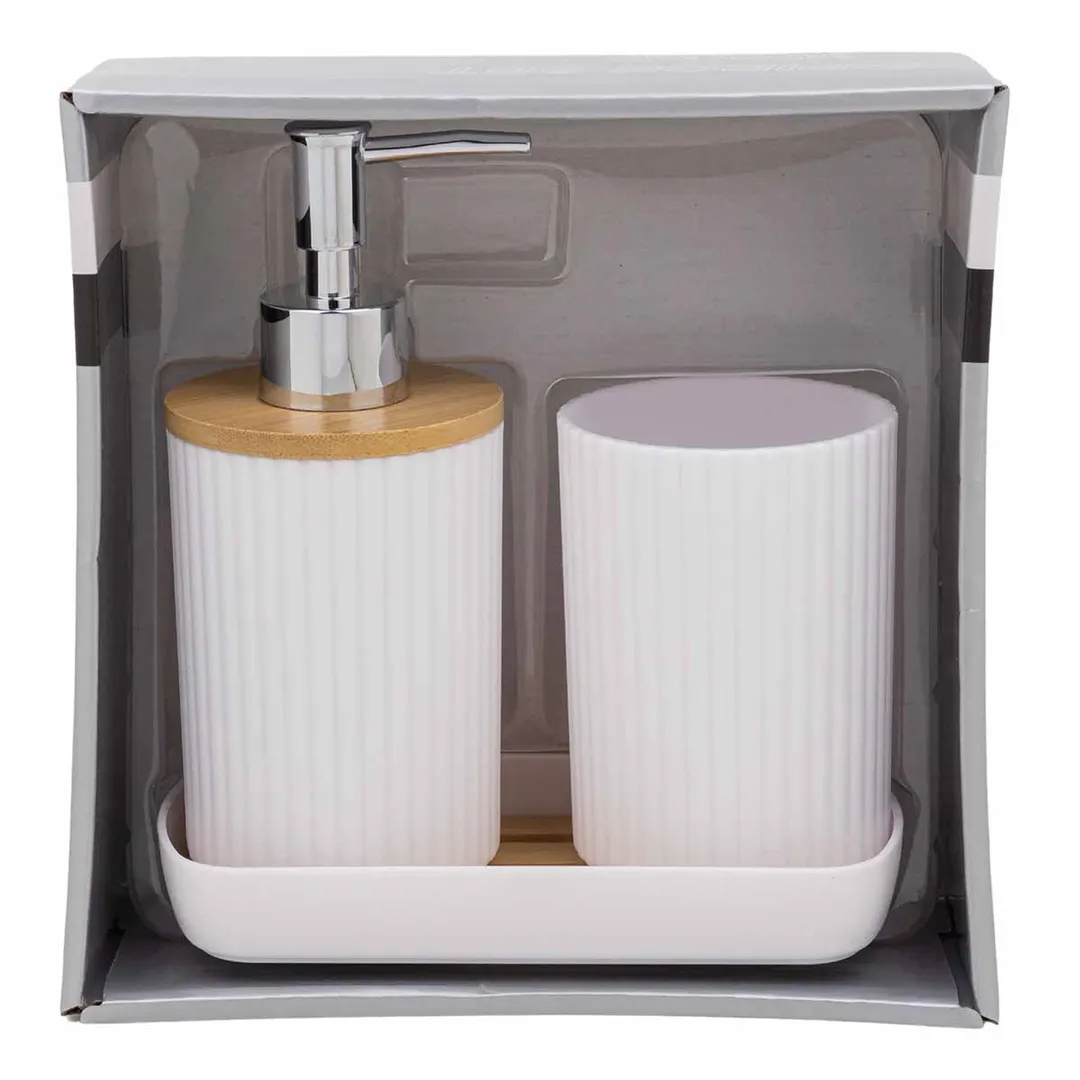 Набор для ванной комнаты 3 пр., дозатор для мыла, подставка для зубных щеток, лоток для аксессуаров La and Te beaute LT-BSP-7WH