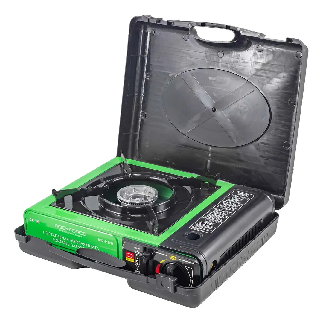 Плита газовая портативная, 34х25.5х8.5см, 2.5кВт, 700°С, расход газа 160г/ч RockForce RF-BDZ-MS155