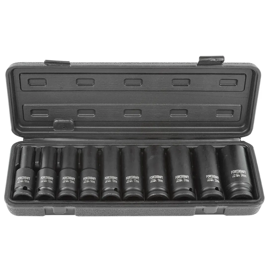 Набор головок ударных глубоких 10-24 мм 10 пр, 1/2'' 12-гр ForceKraft FK-4107-9MPB