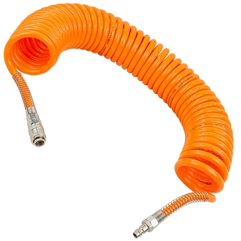 Шланг витой полиуретановый 12х8 мм, 10 м, с быстроразъемными соединениями 1/4' Partner PA-1208-10M