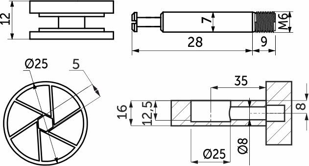 Эксцентриковая стяжка усиленная 25мм +шток 35мм, белая заглушка в комплекте, уп/4компл, AKS 119858