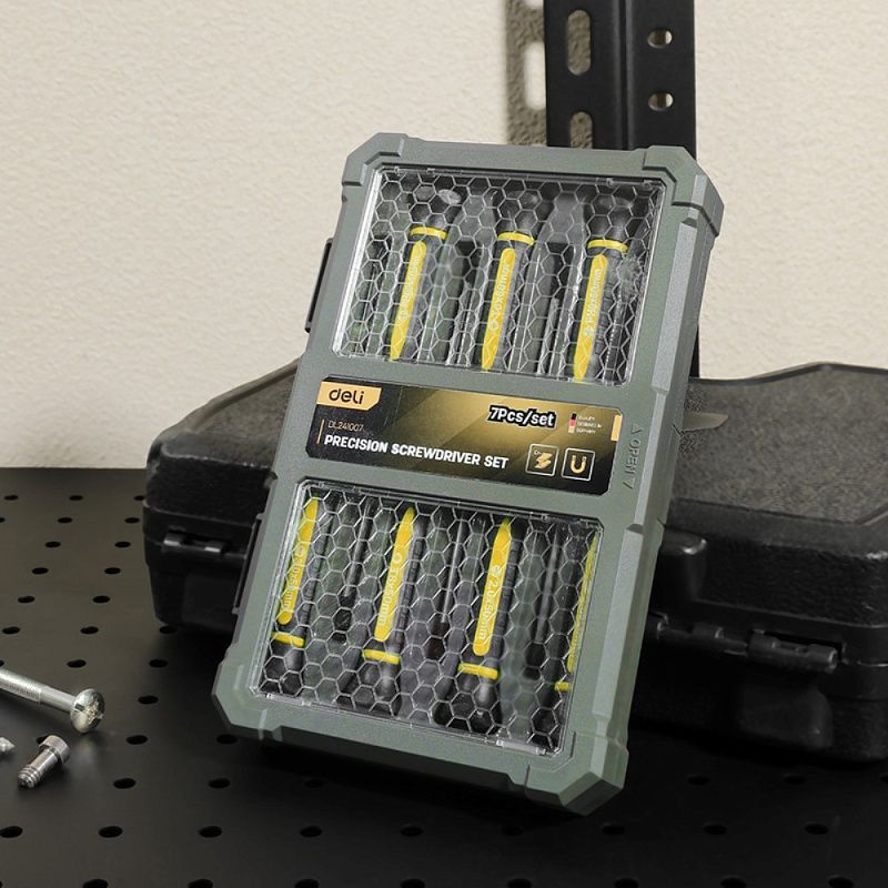 Набор прецизионных отверток Deli YS EDL241007 SL,PH, Torx, 7шт, кейс, черный, желтый