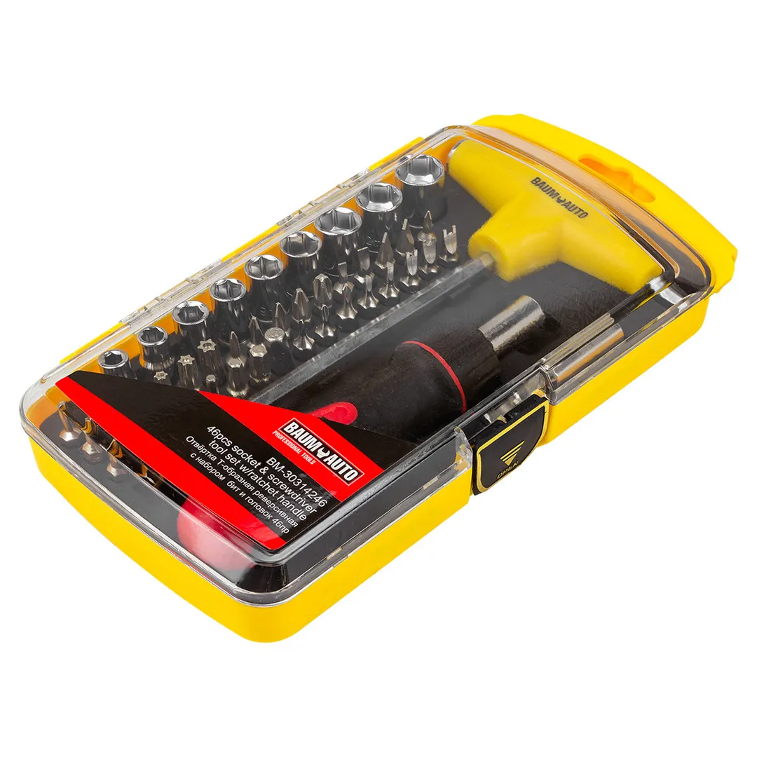 Отвертка реверсивная с комплектом бит и головок 46 пр. BaumAuto BM-30314246