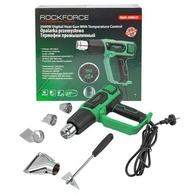 Фен промышленный электрический с дисплеем и насадками, 220В, RockForce RF-HG60-2000LCD