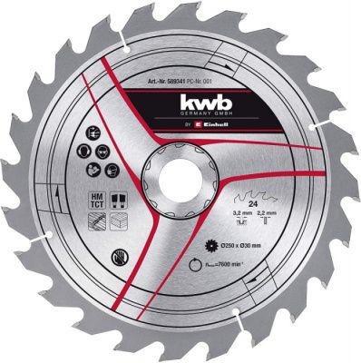 Диск пильный 250×30×3,2 мм, 24 зуба, по дереву, KWB 49589341