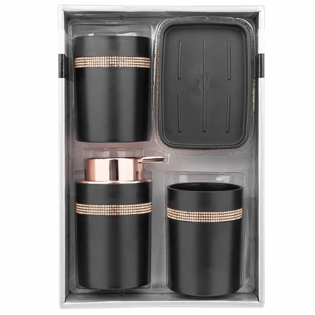 Набор для ванной комнаты 4 пр., мыльница, дозатор для мыла, подставка для зубных щеток, подставка для косметических аксессуаров La and Te beaute LT-BSP-4BK