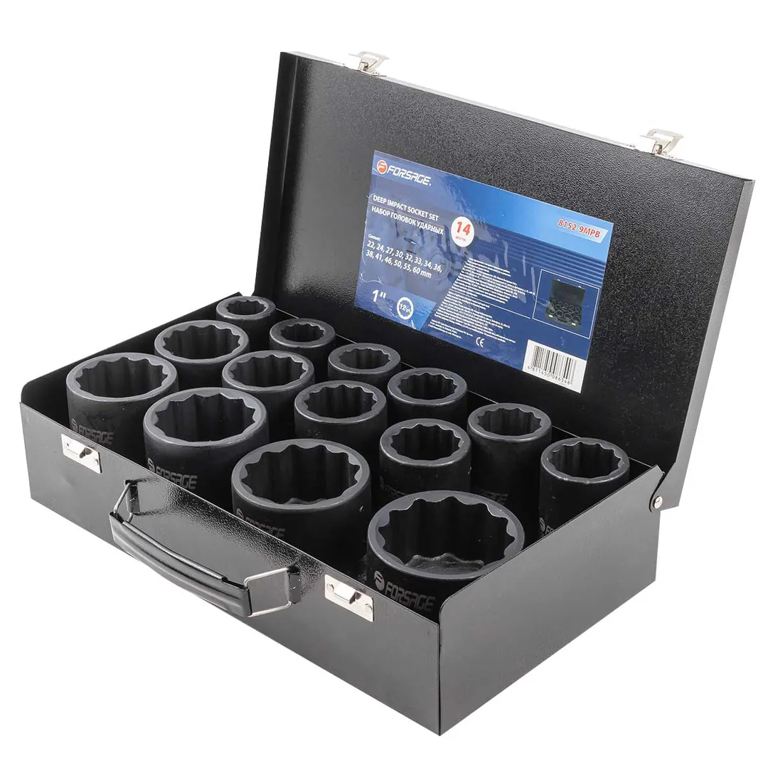 Набор головок ударных глубоких 1" 14 пр., 12-гр., 22-60 мм Forsage F-8152-9MPB
