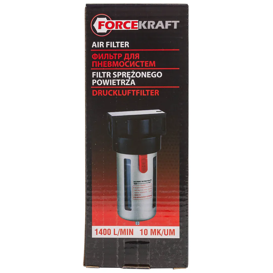 Фильтр воздушный для пневмосистем 1/2'', 10Мк, 1400 л/мин, 0-10bar,раб. t 5°-60° ForceKraft FK-BF4000
