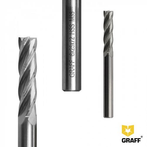 Фреза концевая четырехзаходная по металлу удлиненная HSS M35 GRAFF