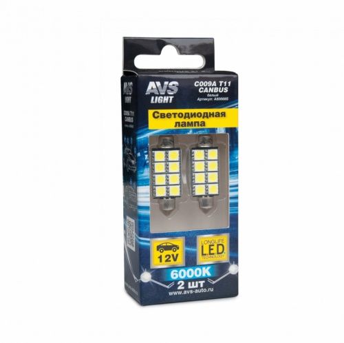 T11 C009A /белый/ (SV 8.5) 8x5050 SMD 41mm Canbus, блистер, 2 шт AVS A80668S